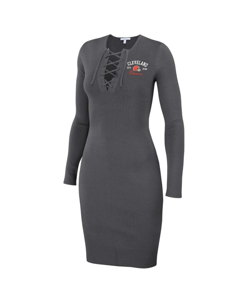 Women's Charcoal Cleveland Browns Lace Up Long Sleeve Dress
