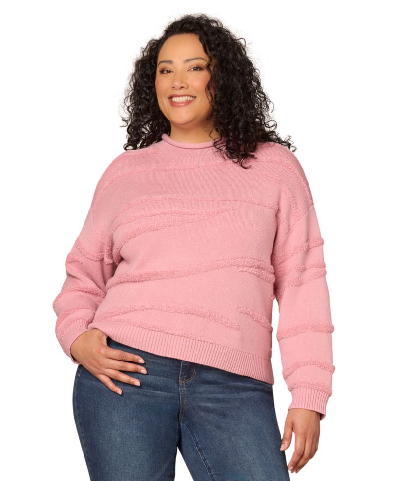 Plus Size Striped Rolled Neck Sweater