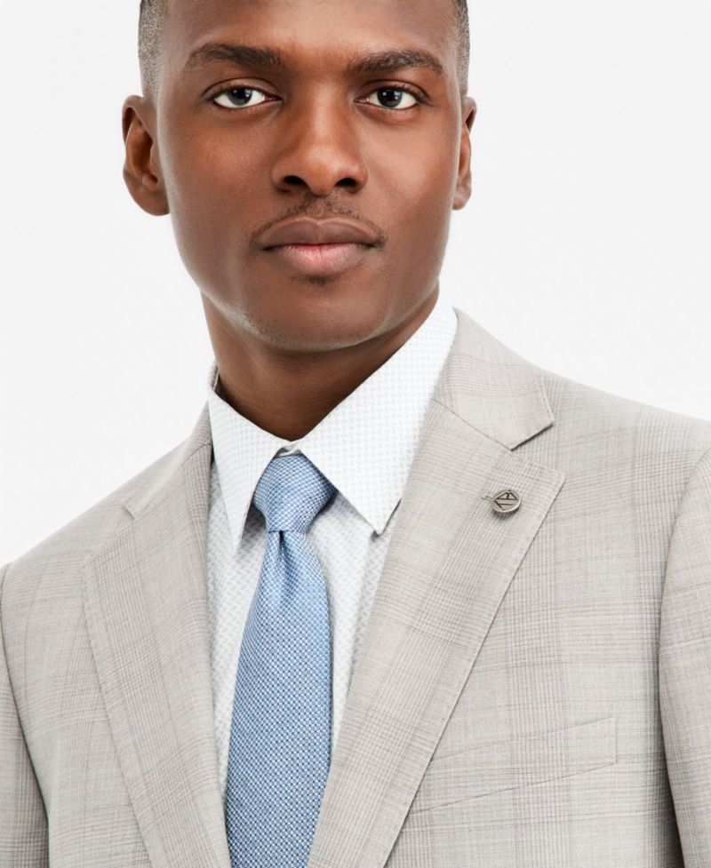 Men's Modern-Fit Gray Plaid Suit Separate Jacket