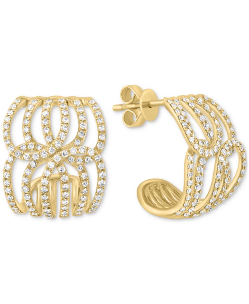 EFFY® Diamond Swirl Openwork Huggie Hoop Earrings (3/4 ct. t.w.) in 14k Gold