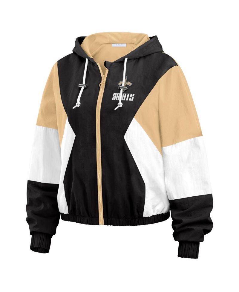 Women's Black New Orleans Saints Color Block Full-zip Windbreaker Jacket