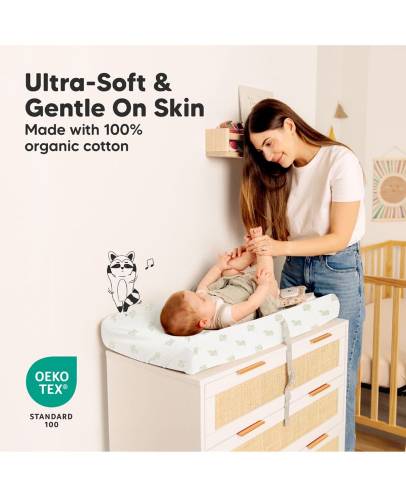 2-Pack Soothe Waterproof Changing Pad Covers for Boy, Girl, 32x16 Soft Cotton Baby Changing Table Pad Cover
