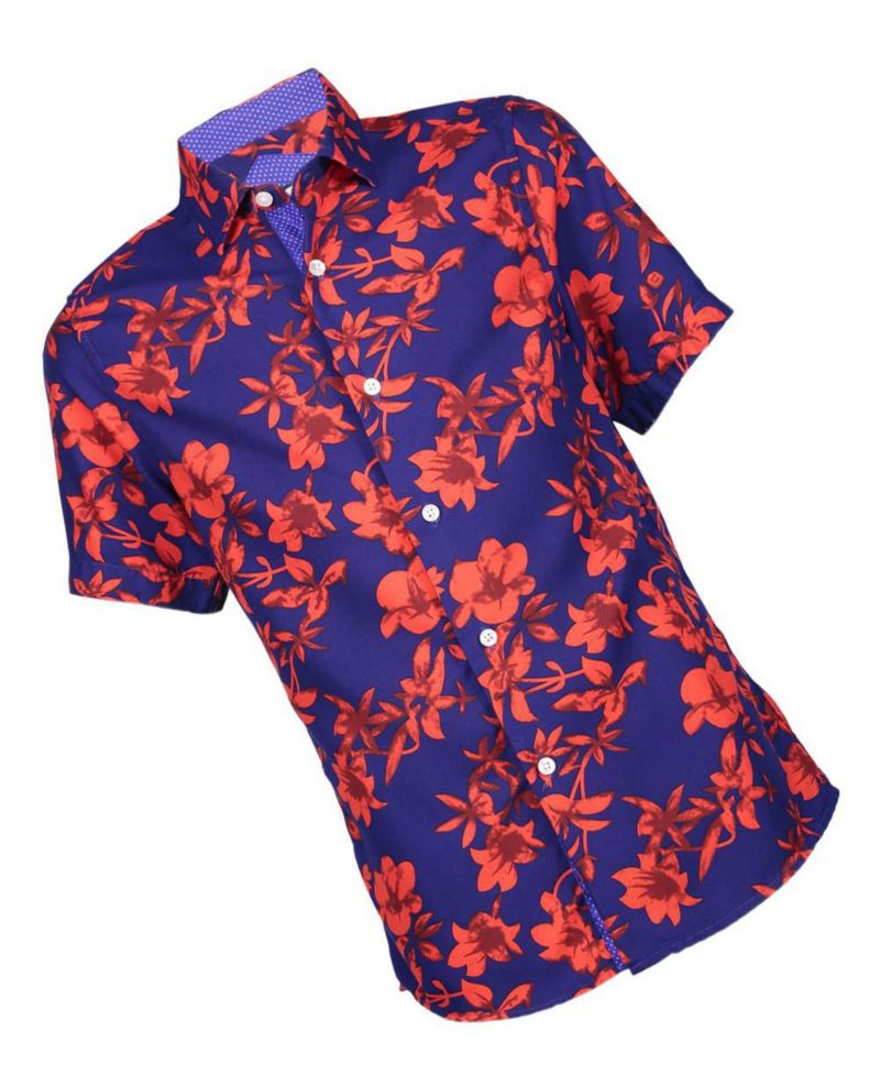 Little Boys Navy Floral Short Sleeve Button Down Shirt