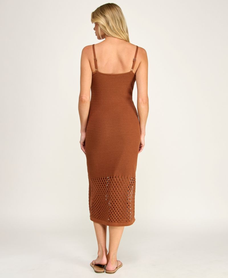 Juniors' V-Neck Sleeveless Bodycon Crochet Sweater Dress