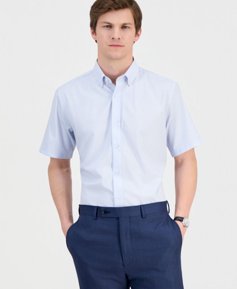 Men's Slim-Fit Performance Four-Way Stretch Short-Sleeve Dress Shirt