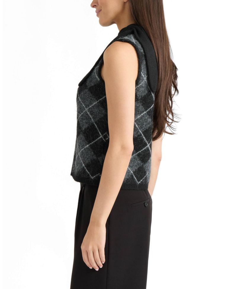 Women's Argyle Sleeveless Mock Neck Sweater Top