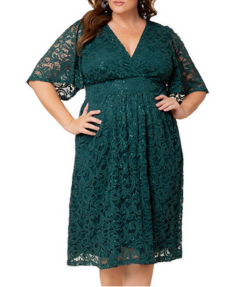 Plus Size Starry Sequin Lace Cocktail Dress