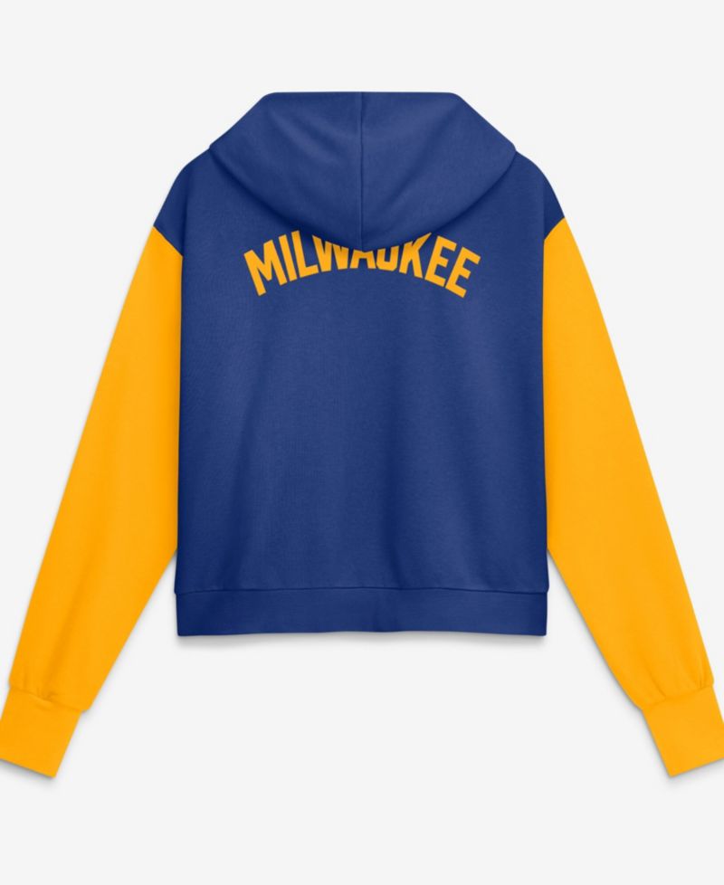 Women's Royal/Gold Milwaukee Brewers Cooperstown Collection Cropped Full-Zip Hoodie