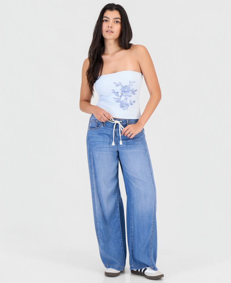 Juniors' Embellished Strapless Top