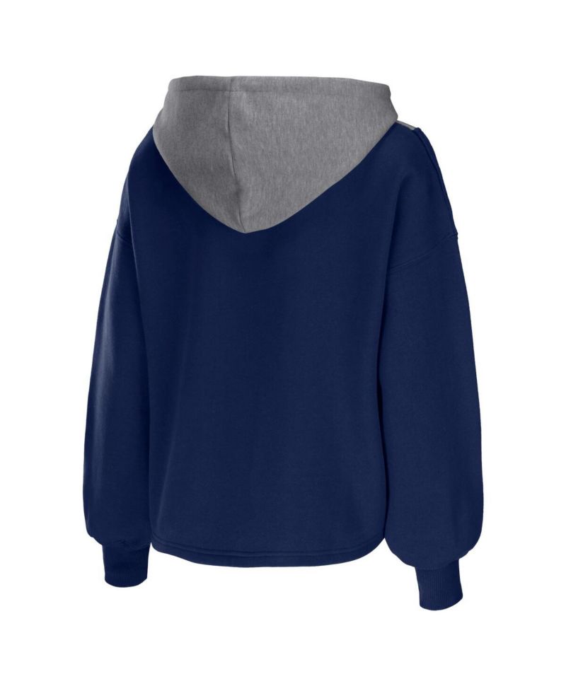 Women's Navy Dallas Mavericks Pieced Quarter-Zip Hoodie Jacket