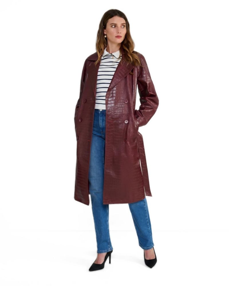 Women's Sloane Croc-Embossed Leather Trench Coat