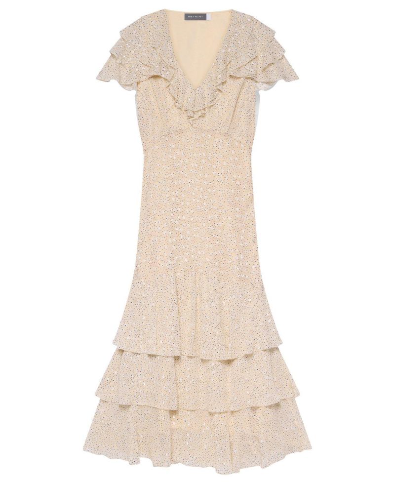 Women's Tiered Ruffle V-Neck Midi Dress