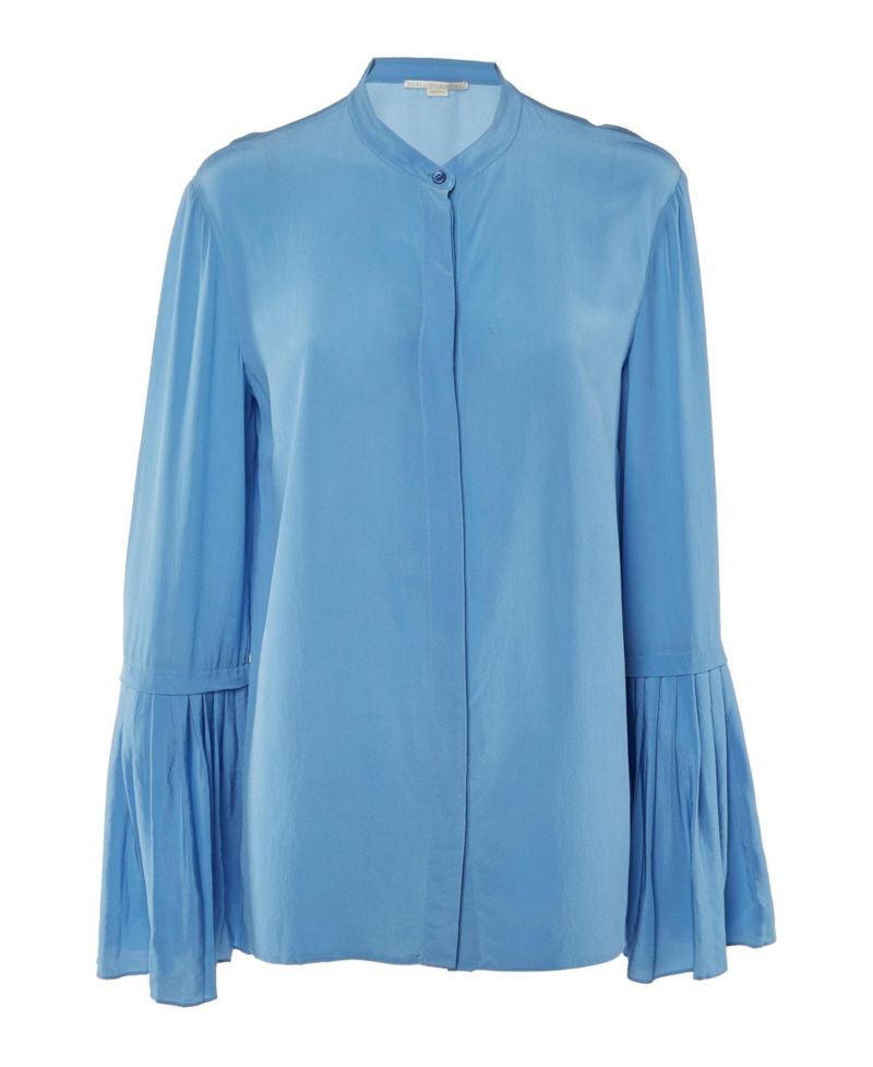 Women's Pleated Flared-Sleeve Silk Blouse
