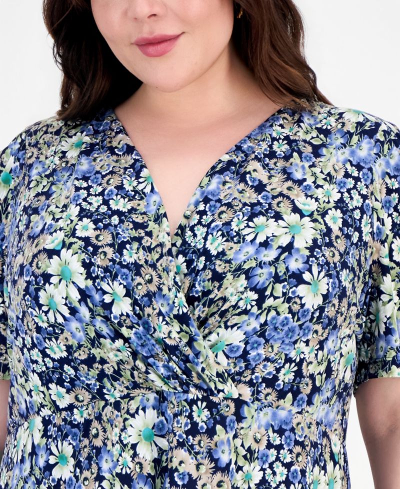 Plus Size Surplice-Neck Short-Sleeve Dress
