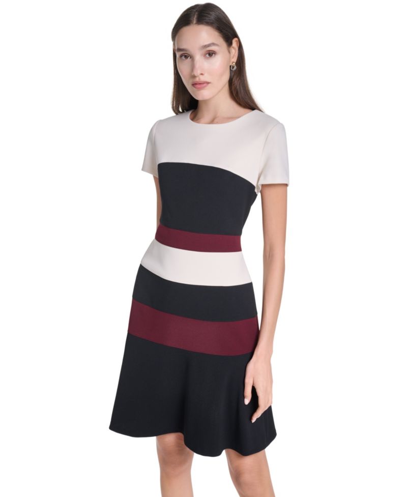 Women's Short-Sleeve Colorblock Sheath Dress