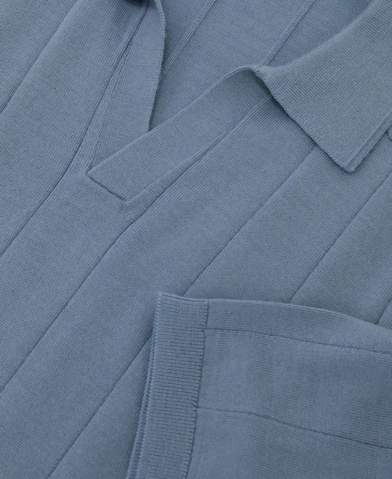 Men's Chelmsford Open Collar Wide Rib Merino Wool Jumper Polo Shirt