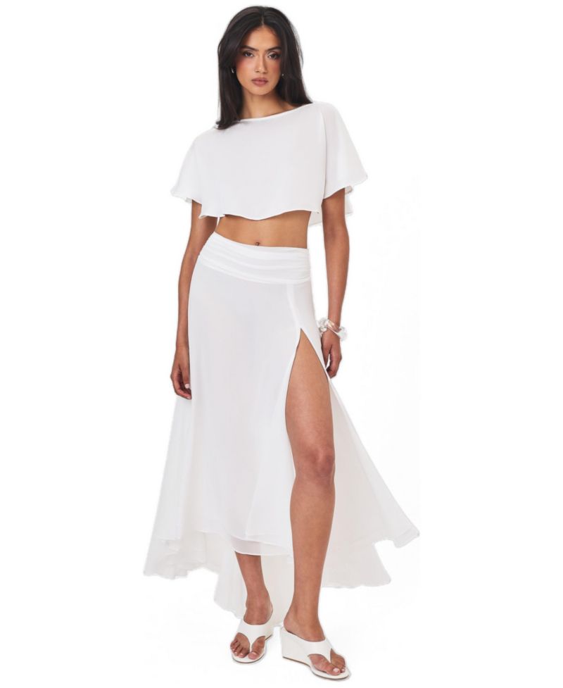 Women's Yarae Satin Boat Neck Short Sleeve Cape Top