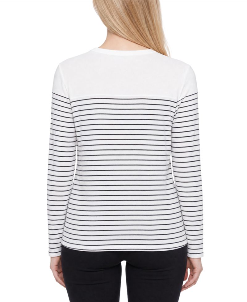 Women's Long-Sleeve Metallic-Ribbon Bow T-Shirt