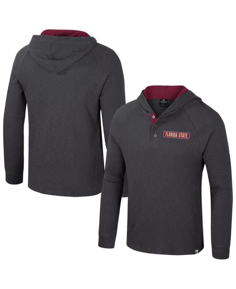 Men's Charcoal Florida State Seminoles DuJour Raglan Long Sleeve Henley Hoodie T-Shirt