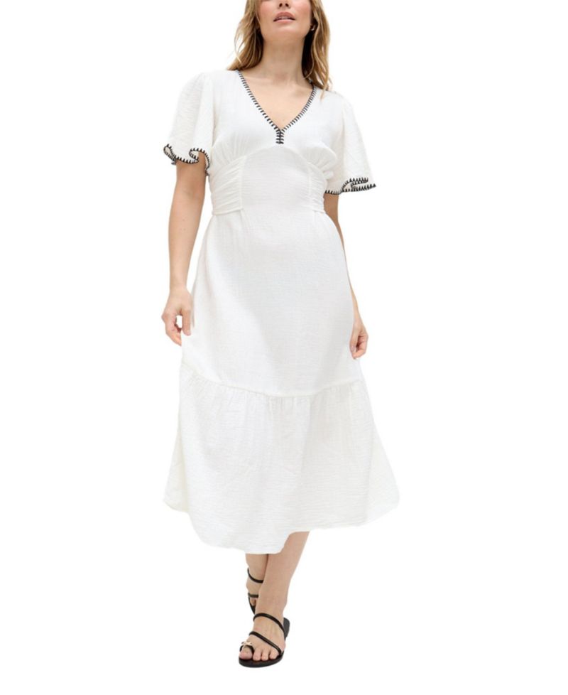 Women's Delilah V-Neck Front Tie Midi Dress