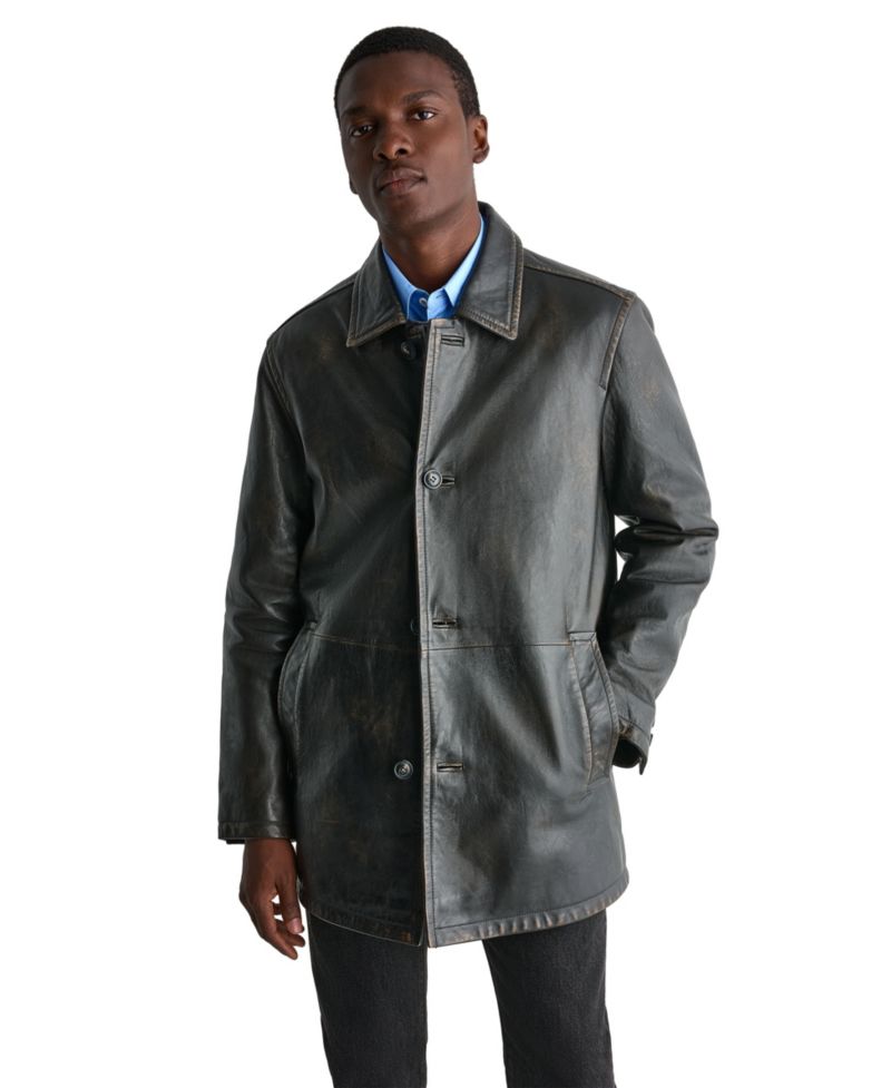 Men's Leather Button-Front Car Coat