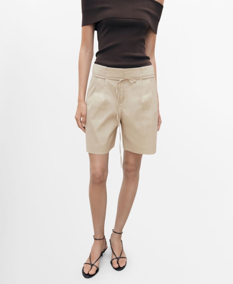 Women's Bow Belt Linen Shorts