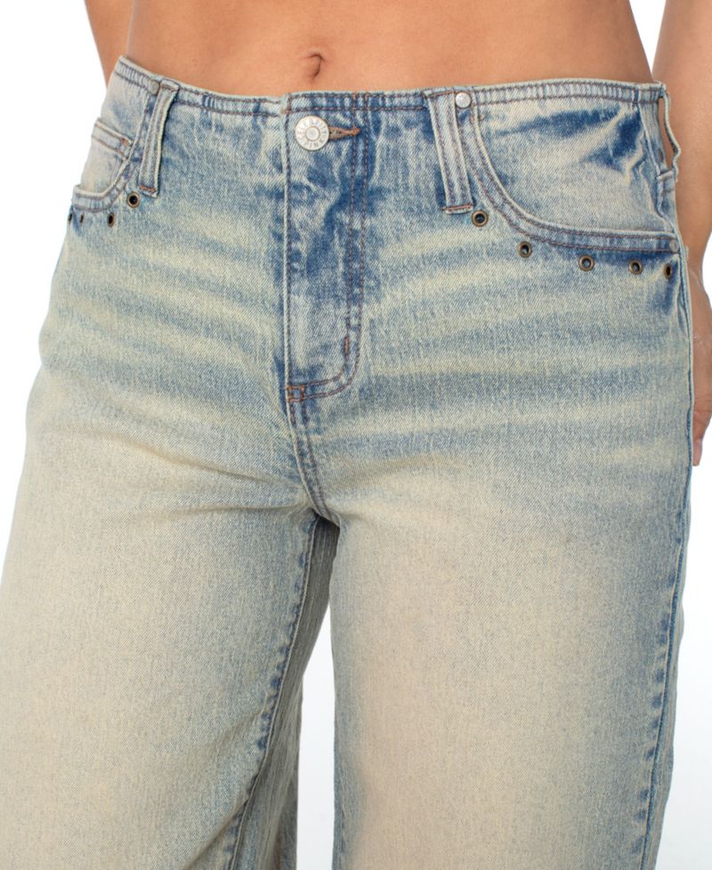 Juniors' Mid-Rise No Waist Baggy Wide-Leg Jeans