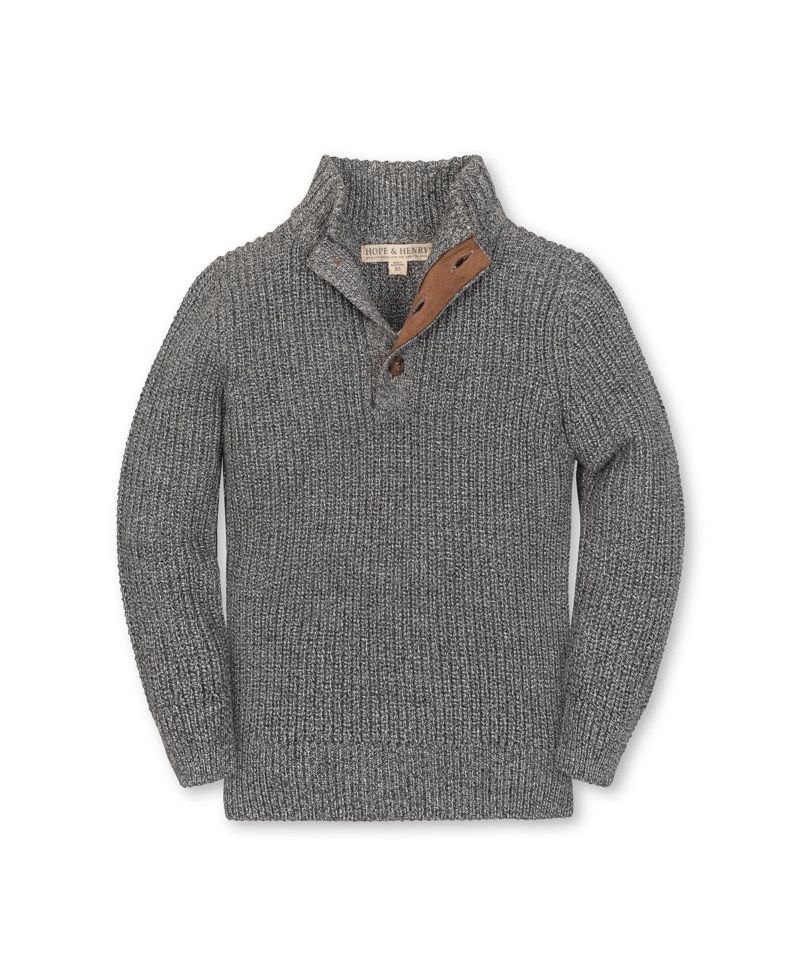 Hope and Henry Little and Big Boys' Organic Mock Neck Cardigan Stitch Sweater