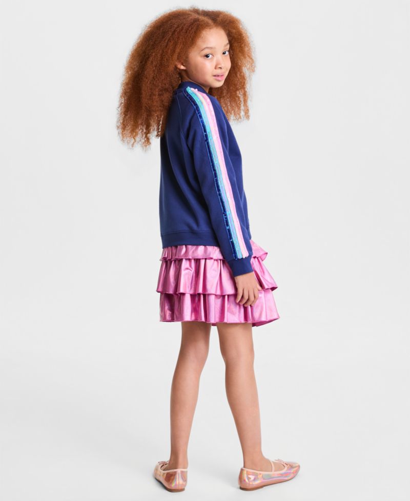 Girls' XS-XL Sequin-Stripe Fleece Bomber Jacket