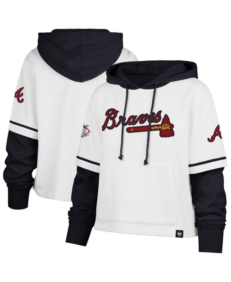 Women's White Atlanta Braves Trifecta Shortstop Cropped Pullover Hoodie