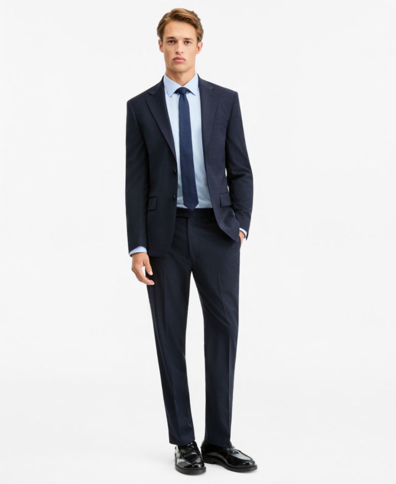 Men's Slim-Fit Wool-Blend Plaid Suit Pants
