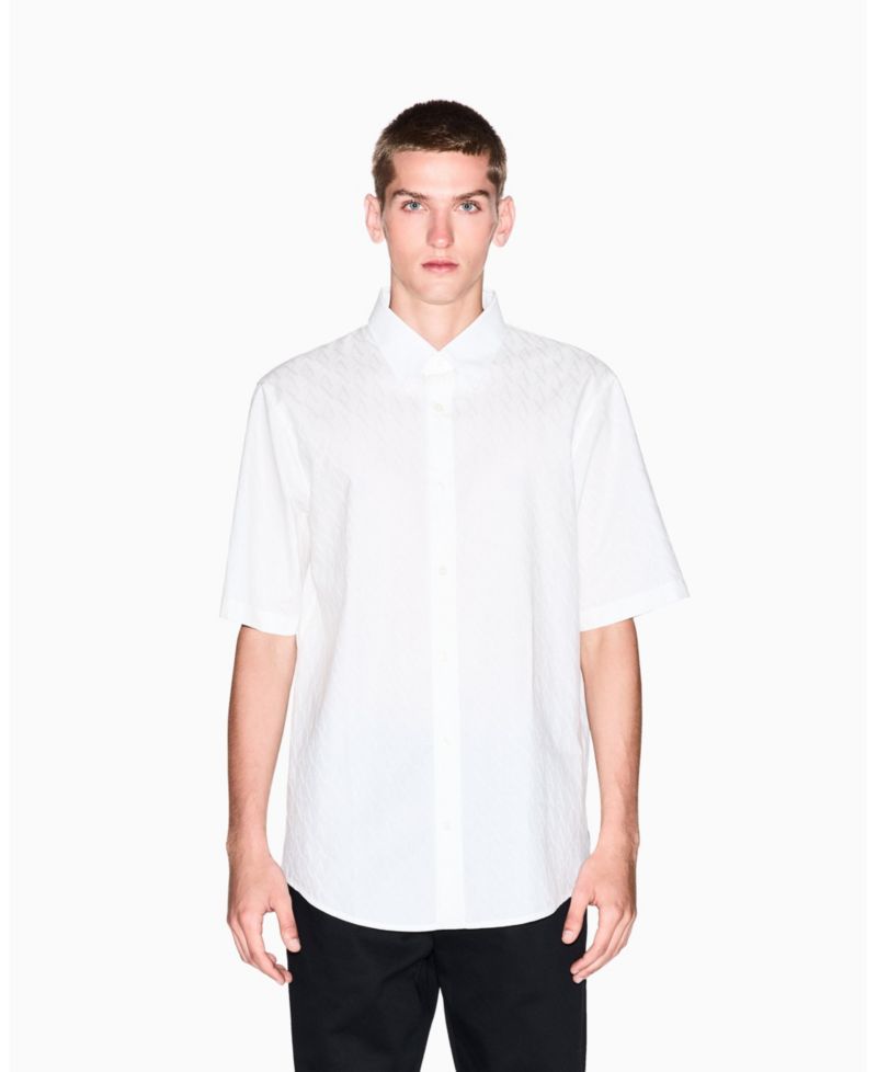 Men's Short Sleeve Cotton Jacquard Allover Logo Woven Shirt
