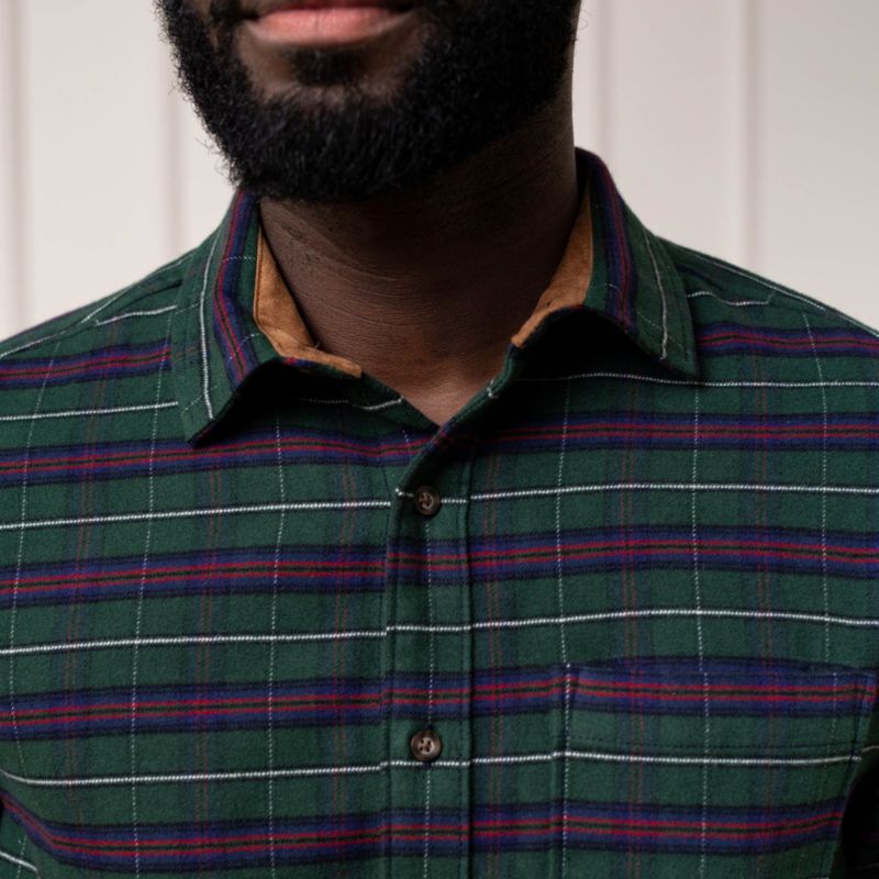 Men's Hope and Henry Organic Flannel Shirt with Suede Detail