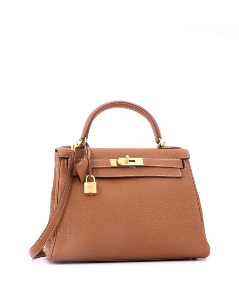 Kelly 28 Handbag Brown Togo with Gold Hardware