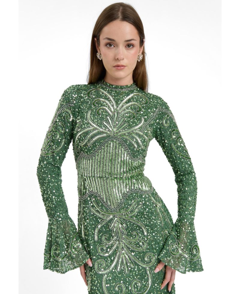 Women's Modest Embellished Sequins Trail Maxi Dress