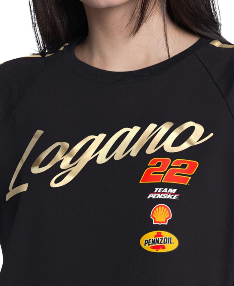 Women's Black Joey Logano Cropped Classic Play Gold Trim Raglan T-Shirt