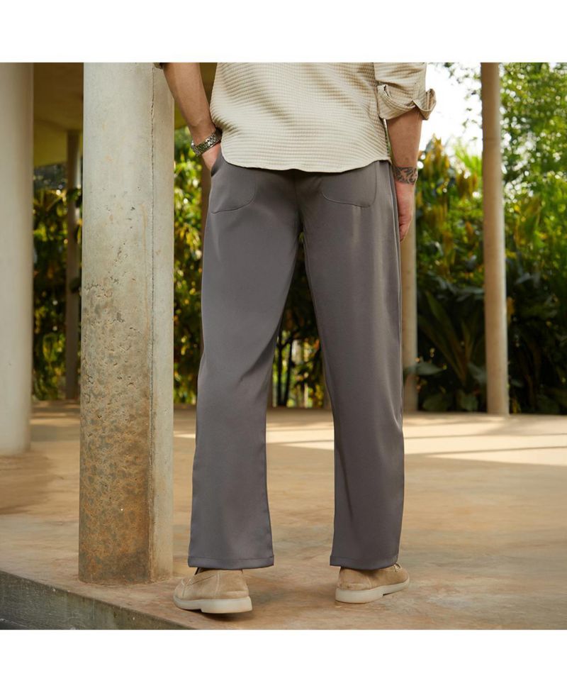 Men's Charcoal Black Straight Pleated Trousers