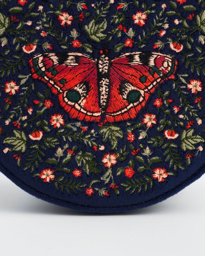 Women's Butterfly Velvet Embroidered Circle Jewellery Box