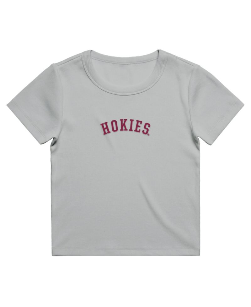 Women's Gray Virginia Tech Hokies Upside Down Embroidery Ribbed Cropped T-Shirt