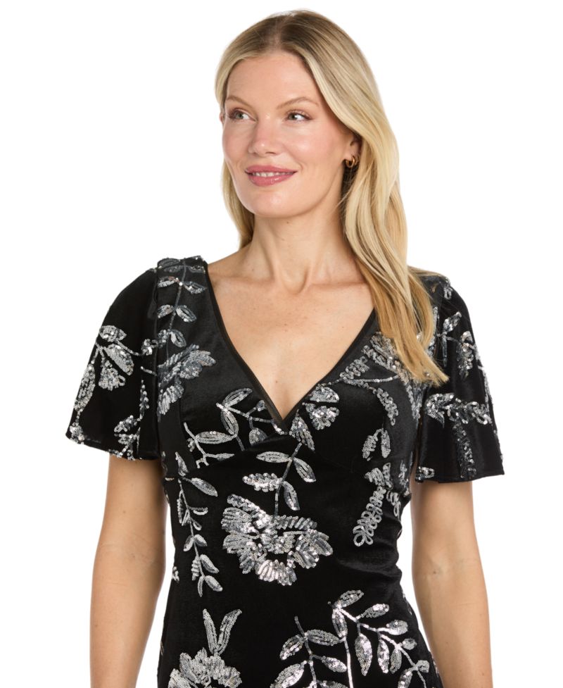 Women's Velvet Sequin-Floral Mermaid Dress