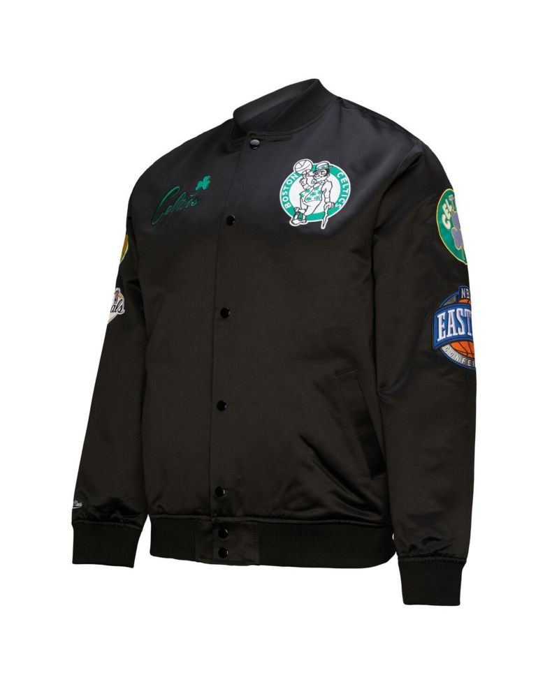 Men's Black Boston Celtics Hardwood Classics Blackout Collection Satin Full-Zip Jacket