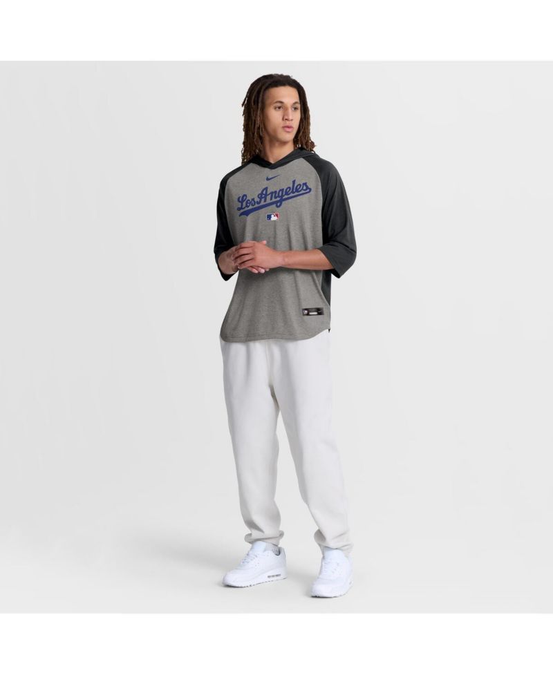 Men's Gray Los Angeles Dodgers Authentic Collection Flux Dri-FIT Raglan 3/4-Sleeve Hooded T-Shirt