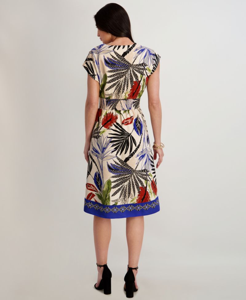 Women's Printed V-Neck Midi Dress