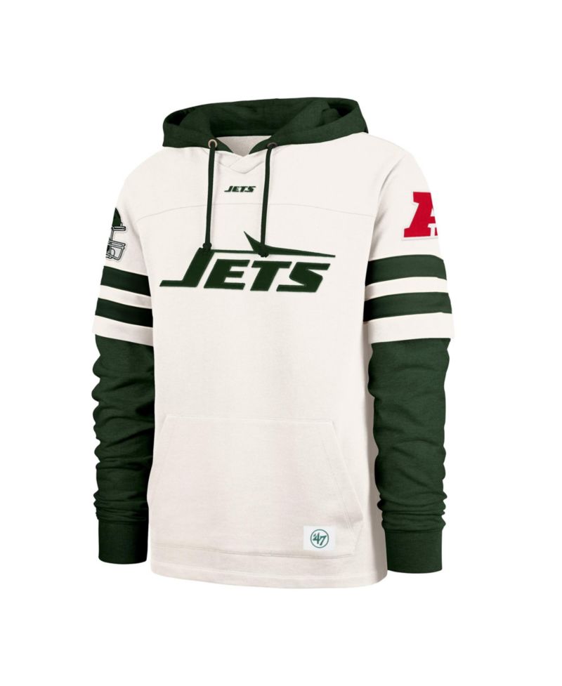 Men's '47 Cream New York Jets Split Zone Cornerback Duo Lacer Hoodie