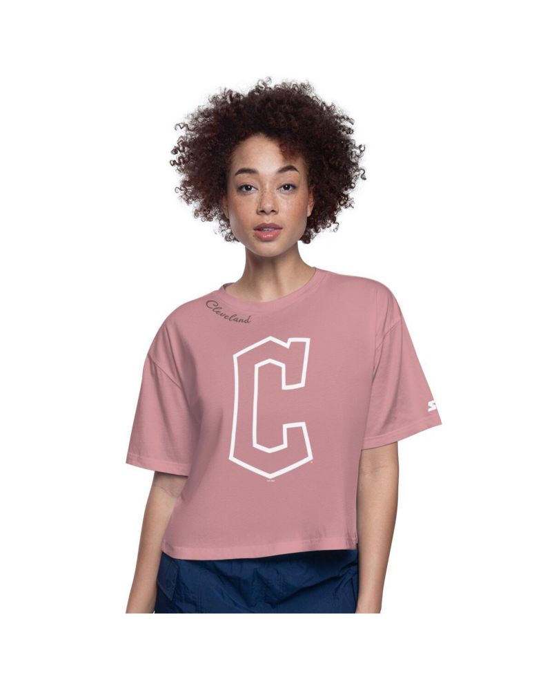Women's Pink Cleveland Guardians Play the Ball Boxy Cropped T-Shirt