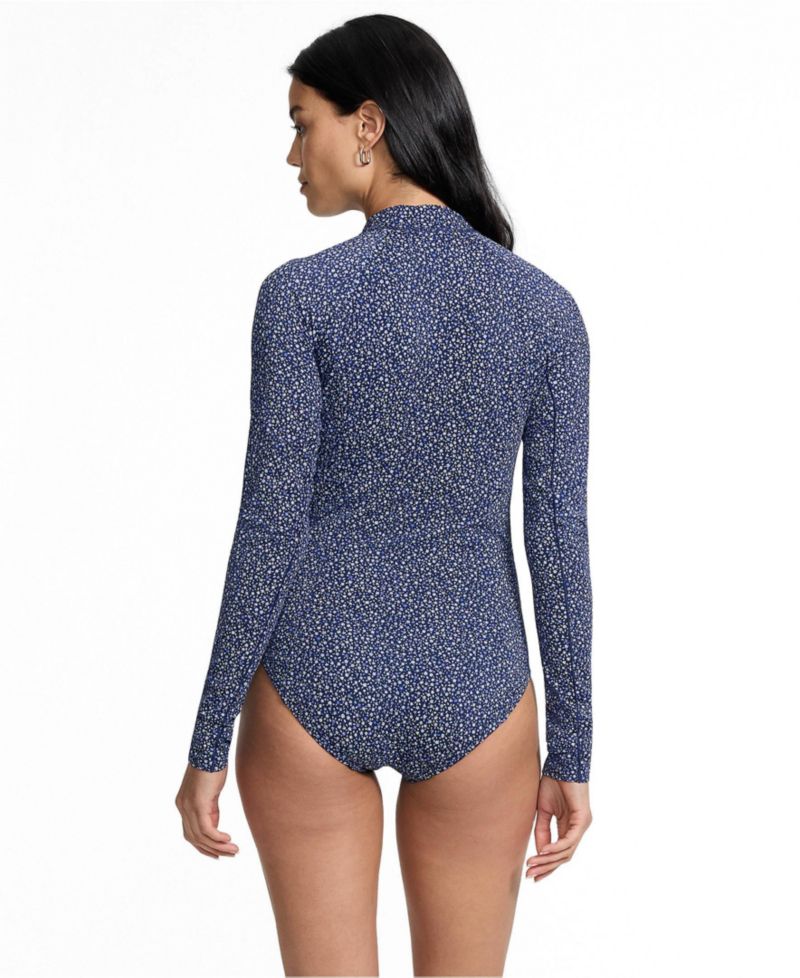 Women's Tugless Long Sleeve Rash Guard One Piece Swimsuit