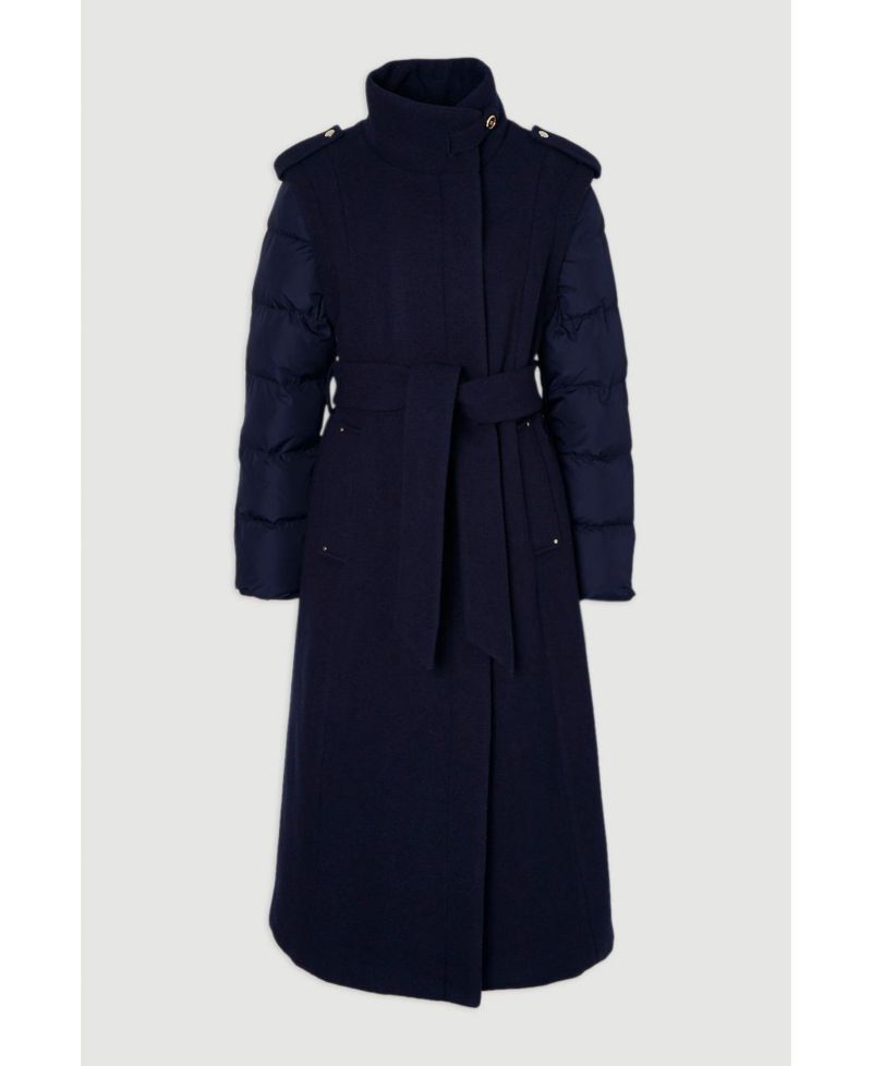 Women's Wool High Neck Puffer Belted Midi Coat