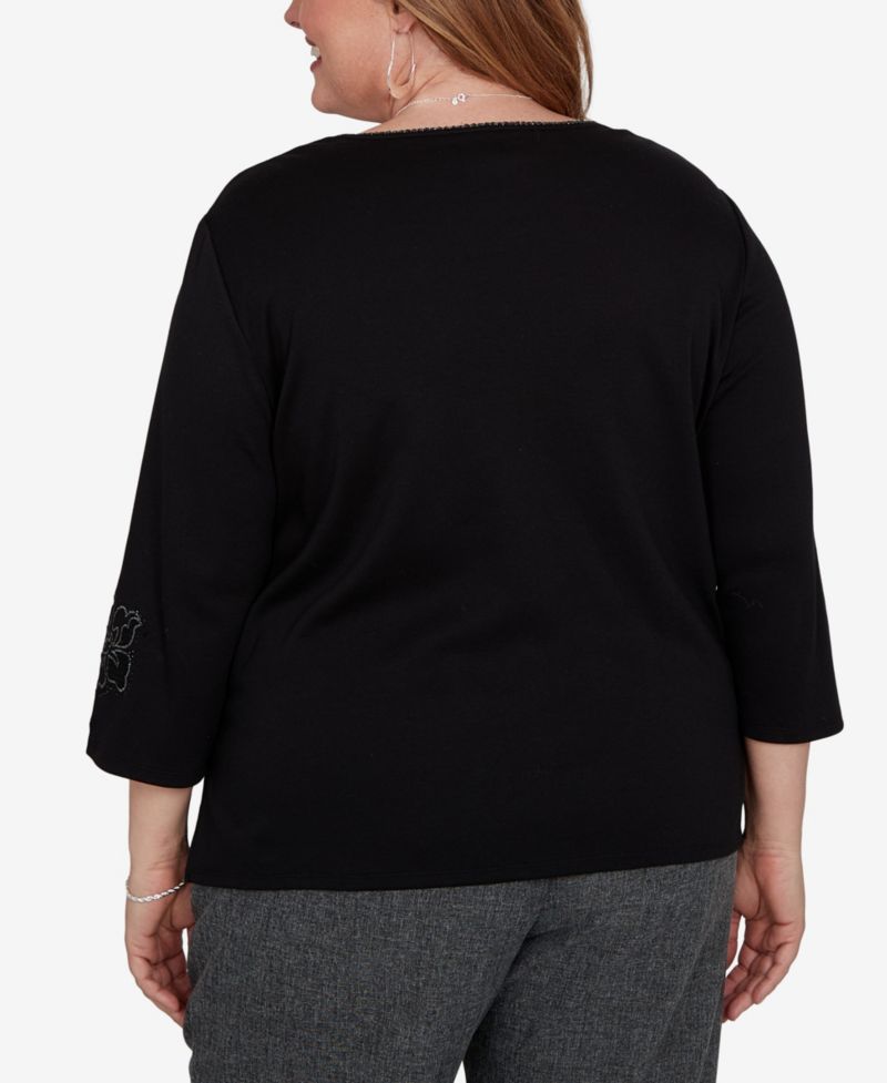 Plus Size Floral Scoop Neck 3/4-Sleeve Knit Top