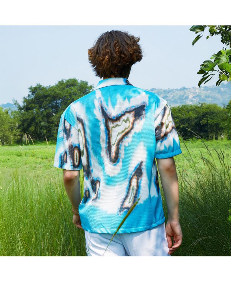Men's Sky Blue Topography Mesh Oversized Shirt