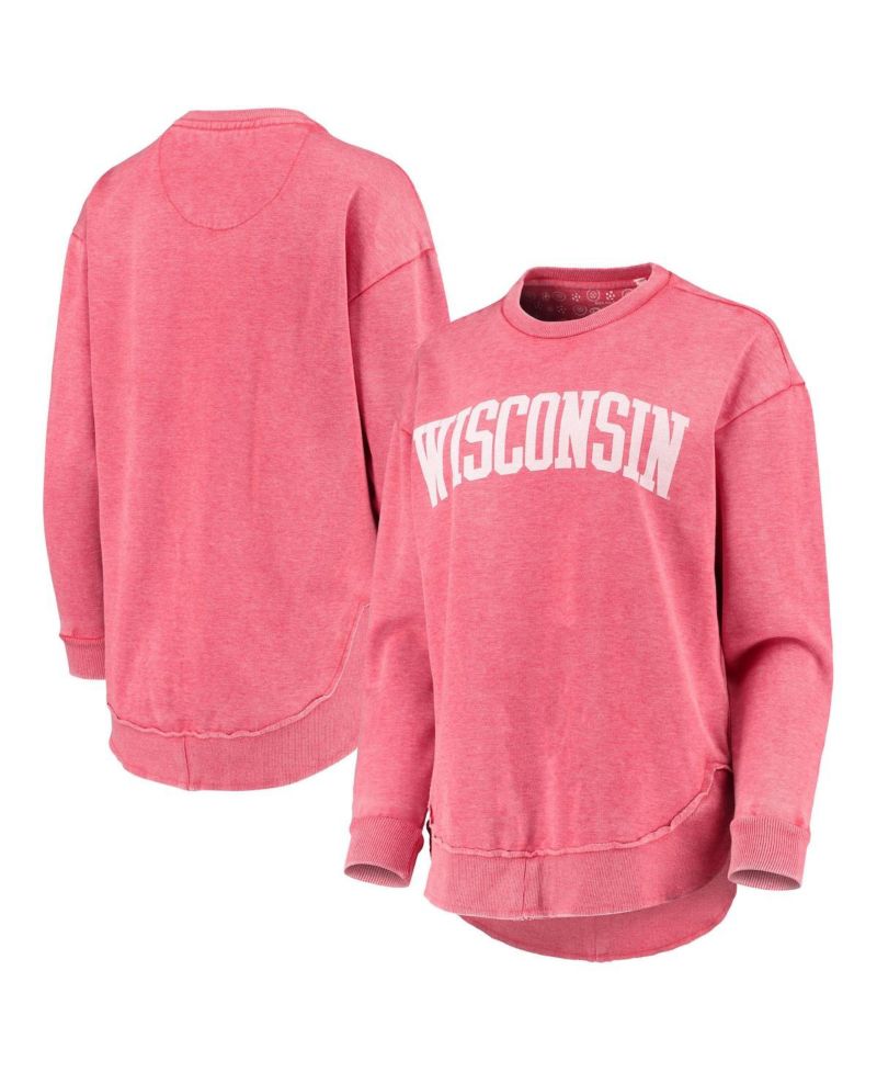 Women's Red Wisconsin Badgers Vintage-Like Wash Pullover Sweatshirt